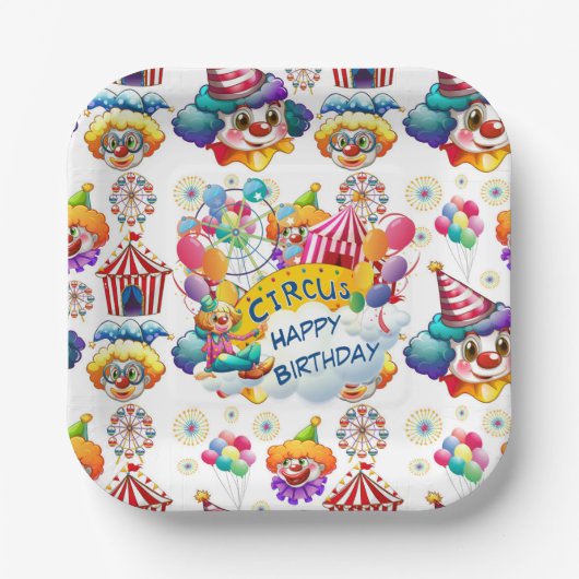 Happy Birthday Circus Clowns Pappteller (Vorderseite)