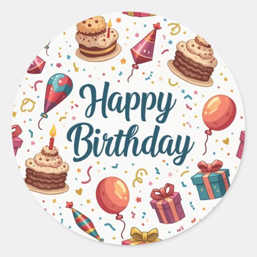Happy Birthday Classic Round Stickers with Balloon (Vorderseite)