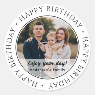 Happy Birthday   Classic Simple Custom Foto Runder Aufkleber