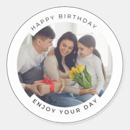 Happy Birthday | Classic Simple Custom Foto Runder Aufkleber