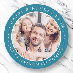 Happy Birthday Classic Simple Family Foto Runder Aufkleber
