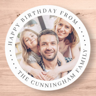 Happy Birthday Classic Simple Family Photo Runder Aufkleber