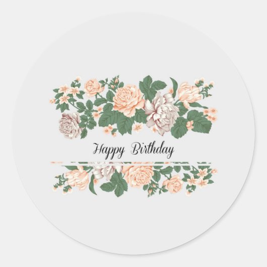 Happy Birthday | Classic Simple Floral Modern Runder Aufkleber (Vorderseite)