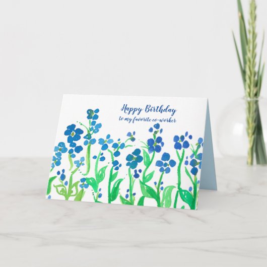 Happy Birthday Co-Worker Blue Watercolor-Blume Karte (Vorderseite)