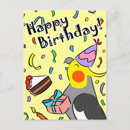 Happy Birthday Cockatiel Postkarte (Vorderseite)