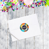 Happy Birthday Colorful 80's Retro Abstrakt Blue Runder Aufkleber