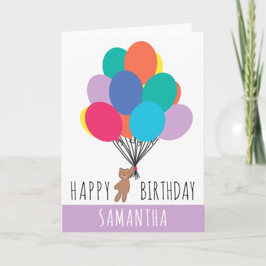 Happy Birthday Colorful Ballon Teddy Bären Name Karte (Vorderseite)