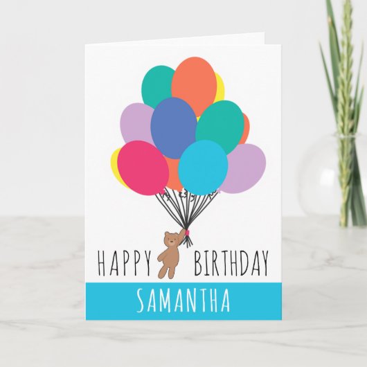 Happy Birthday Colorful Ballon Teddy Bären Name Karte (Vorderseite)