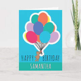 Happy Birthday Colorful Balloon Name Teddy Bar Karte