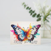 Happy Birthday Colorful Butterfly Wasserfarben Kun Postkarte (Stehend Vorderseite)