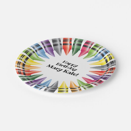 Happy Birthday Colorful Crayons Kid's Pappteller (Schrägansicht)