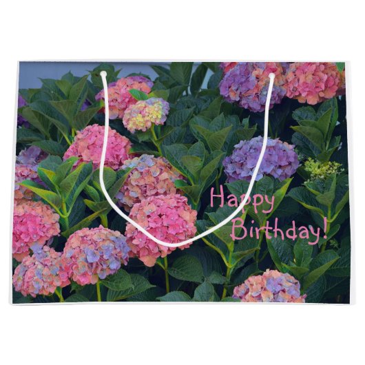 Happy Birthday Colorful Hydrangea Große Geschenktüte (Vorderseite)
