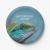 Happy Birthday Colorful Iguana Pappteller (Vorderseite)