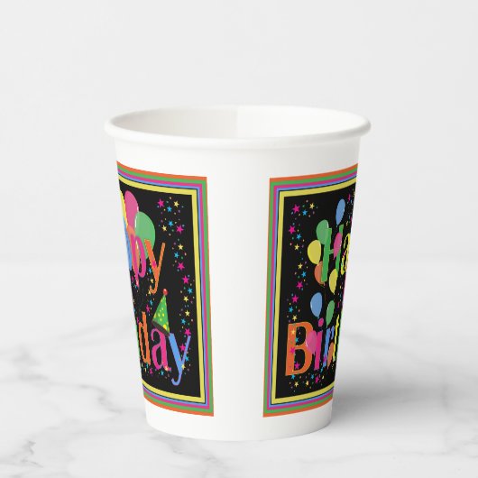 Happy Birthday Colorful Pappbecher (Links)