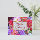 Happy Birthday Colorful Vibranly Dahlia Blume Postkarte (Stehend Vorderseite)