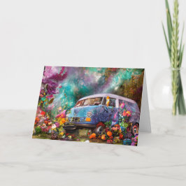 Happy Birthday Combi van mit Blume der 70er Jahre  Dankeskarte