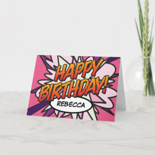 HAPPY BIRTHDAY Comic-Book-Pop-Art Rosa Karte