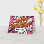 HAPPY BIRTHDAY Comic Buch Pop Rosa Karte (Gelbe Blume)