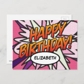 HAPPY BIRTHDAY Comic Buch Pop Rosa Postkarte (Vorne/Hinten)