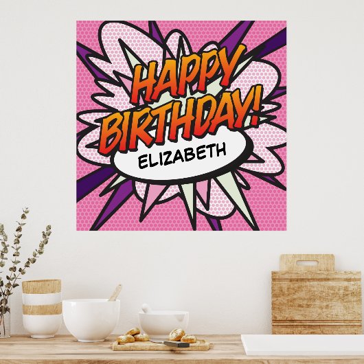 HAPPY BIRTHDAY Comic Pop Rosa Poster (Küche)