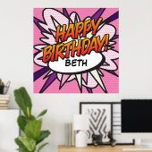 HAPPY BIRTHDAY Comic Pop Rosa Poster (Heimbüro)