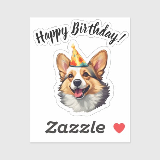 Happy Birthday cone Corgi Aufkleber (Blatt)