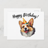 Happy Birthday cone Corgi Postkarte (Vorne/Hinten)