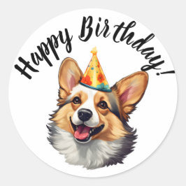 Happy Birthday cone Corgi Runder Aufkleber