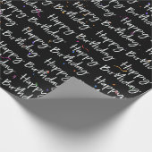 Happy Birthday Confetti auf schwarz Geschenkpapier (Ecke)