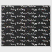 Happy Birthday Confetti auf schwarz Geschenkpapier (Flach)