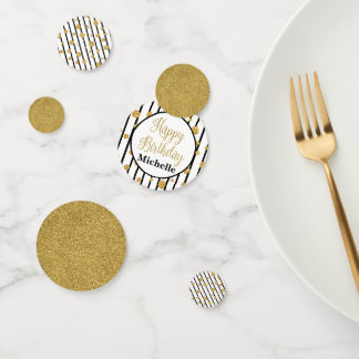Happy Birthday Confetti - Black Stripe Gold Glitze Konfetti