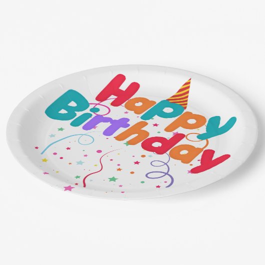 Happy Birthday Confetti Pappteller (Schrägansicht)
