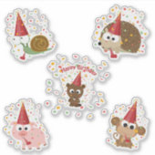 Happy Birthday Confetti Party Tiere Sticker Set (Vorderseite)