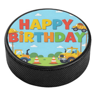 Happy birthday construction builder theme eishockey puck