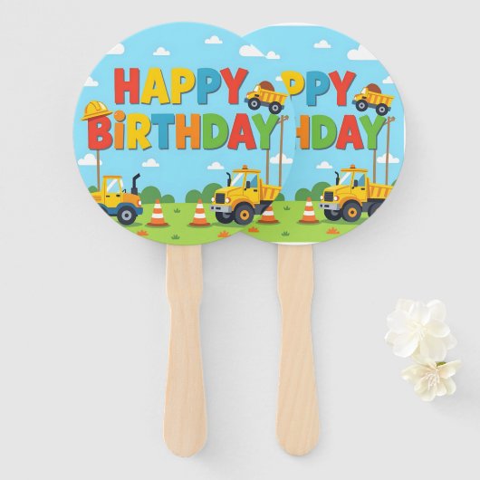 Happy birthday construction builder theme fächer (Vorne und Hinten)