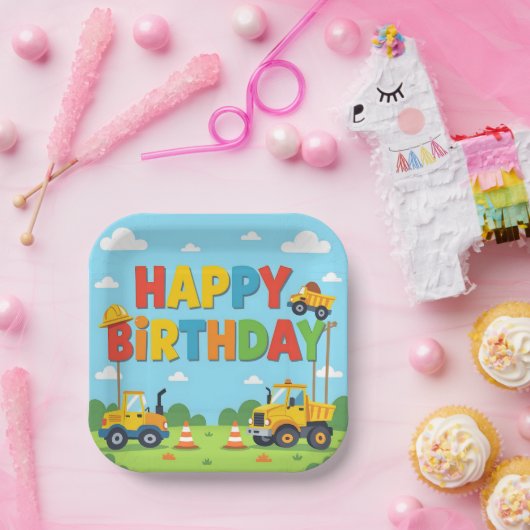 Happy birthday construction builder theme pappteller (Party)
