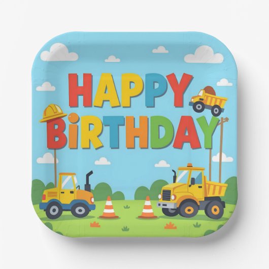 Happy birthday construction builder theme pappteller (Vorderseite)