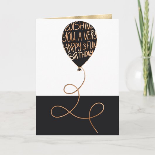 Happy Birthday Cool Black Balloon Gold Typografie Karte (Vorderseite)