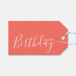 Happy Birthday Coral White Modern Geschenkanhänger