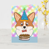 Happy Birthday Corgi Cartoon Karte (Gelbe Blume)