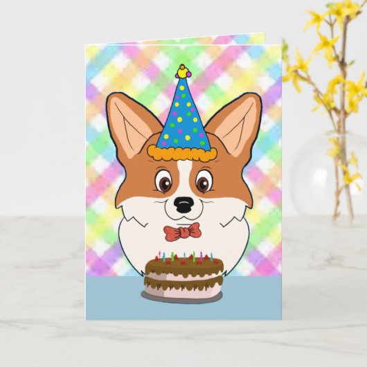 Happy Birthday Corgi Cartoon Karte (Gelbe Blume)