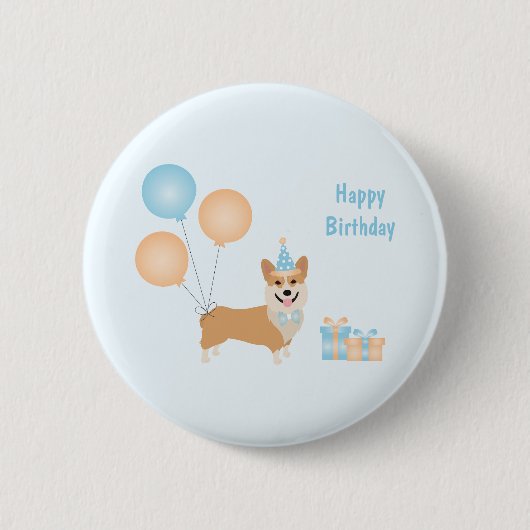 Happy Birthday Corgi Dog Button (Vorderseite)