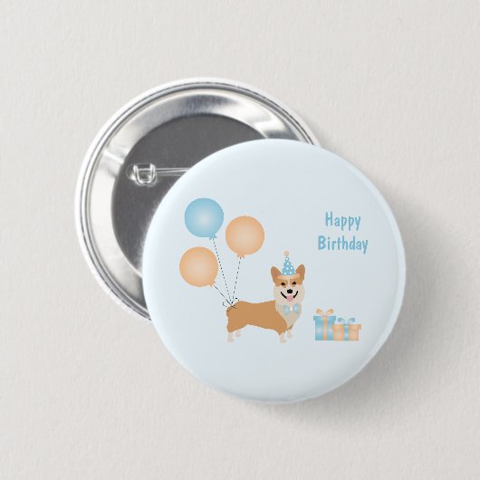 Happy Birthday Corgi Dog Button (Vorne & Hinten)
