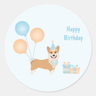 Happy Birthday Corgi Dog Runder Aufkleber