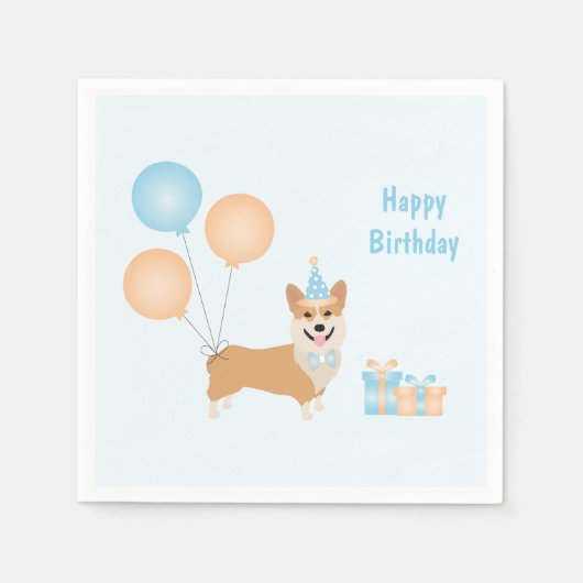 Happy Birthday Corgi Dog Serviette (Vorderseite)