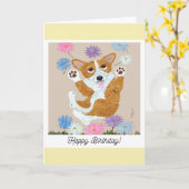 Happy Birthday Corgi Doggie Card Karte (Gelbe Blume)