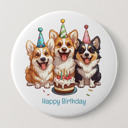 Happy Birthday Corgi Dogs Button (Vorderseite)