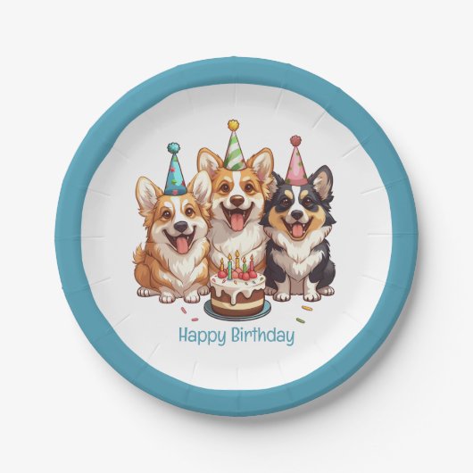 Happy Birthday Corgi Dogs Pappteller (Vorderseite)