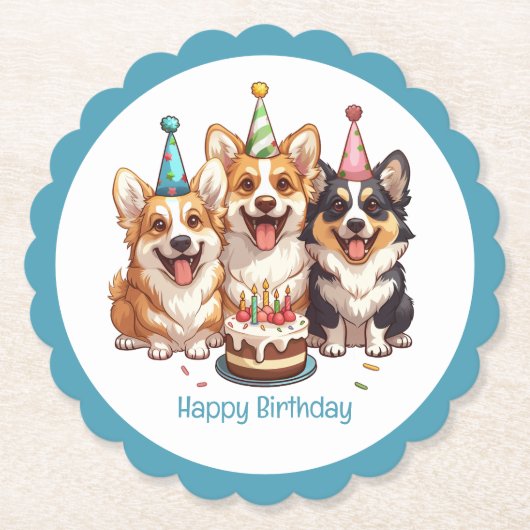 Happy Birthday Corgi Dogs Untersetzer (Vorderseite)