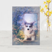 Happy Birthday Corgi Puppy Karte (Gelbe Blume)